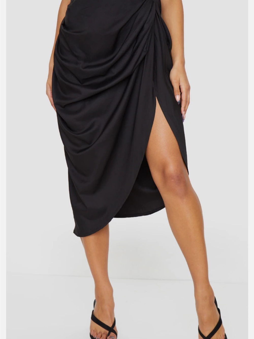 PrettyLittleThing Black Asymmetrical Draped Midi Skirt